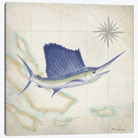 Sailfish Map II Canvas Print #NOV2} by Rick Novak Canvas Artwork