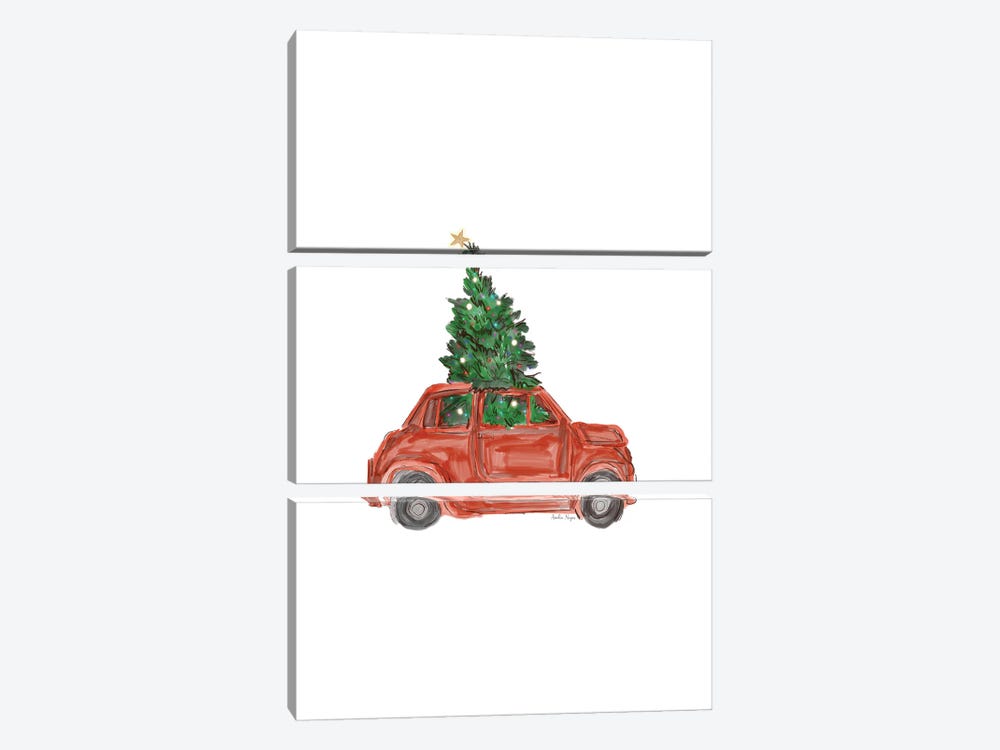 Christmas Car And Tree by Amelia Noyes 3-piece Canvas Wall Art