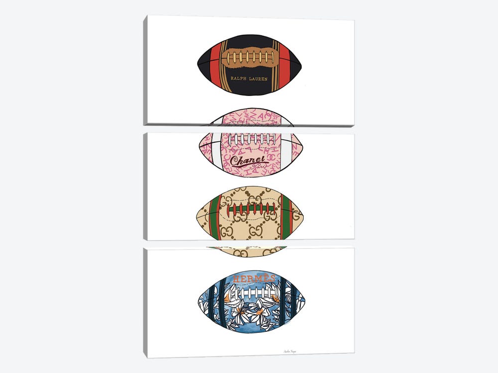 Couture Footballs by Amelia Noyes 3-piece Canvas Wall Art