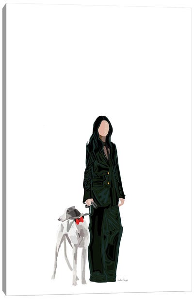Fashion Girl And Dog Canvas Art Print - Women's Pants Art