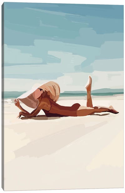 Beach Babe And Hat Canvas Art Print - Faceless Art