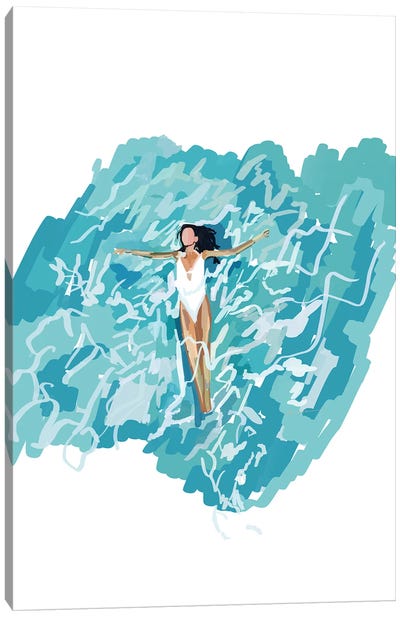 Girl Floating Canvas Art Print - Women's Swimsuit & Bikini Art