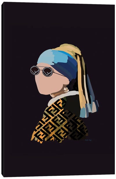 Girl With The Fendi Pearl Earring Canvas Art Print - Girl with a Pearl Earring Reimagined
