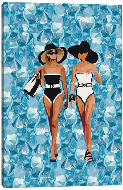 Beach Girls Flowers Canvas Art Print - Women's Swimsuit & Bikini Art