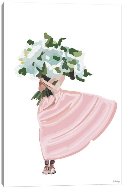 Pink Flower Dress Canvas Art Print - Minimalist Flowers