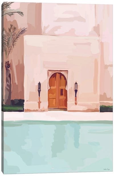 Pink Hotel Canvas Art Print - Swimming Pool Art