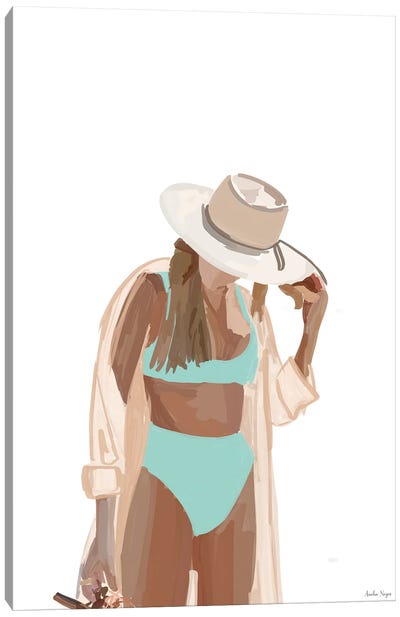 Beach Hat Tan Canvas Art Print - Women's Swimsuit & Bikini Art