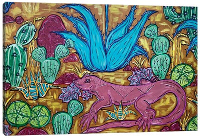 Lizard In The Desert Canvas Art Print - Lizard Art