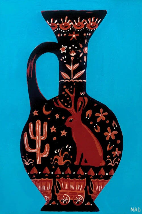 Wild West Jackalope Vase by Nicoleta Paints wall art