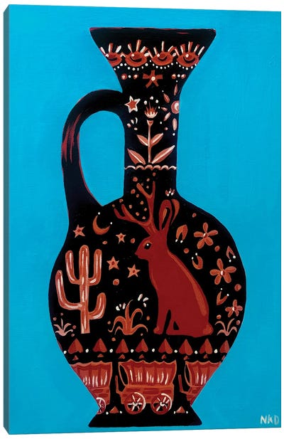 Wild West Jackalope Vase Canvas Art Print - Nicoleta Paints