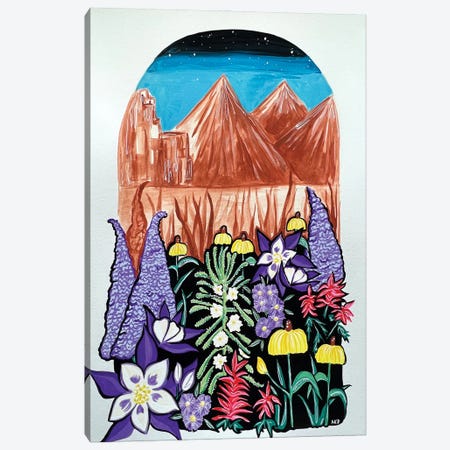 Colorado Wildflowers And Mountain Scene Canvas Print #NPN22} by Nicoleta Paints Art Print