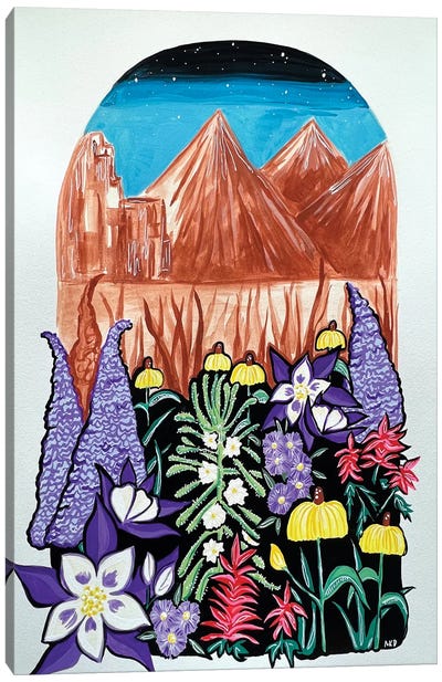 Colorado Wildflowers And Mountain Scene Canvas Art Print - Nicoleta Paints
