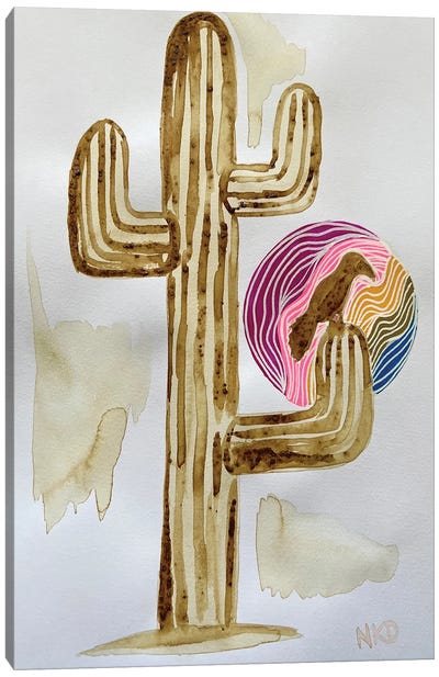 Coffee Cactus And Crow Canvas Art Print - Nicoleta Paints
