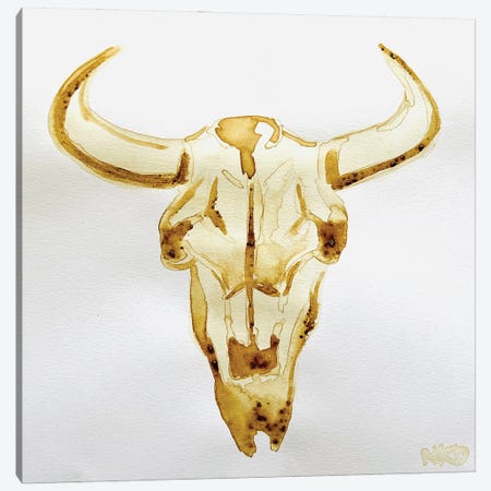 Coffee Cow Skull Canvas Print #NPN25} by Nicoleta Paints Canvas Wall Art