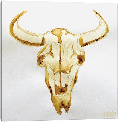 Coffee Cow Skull Canvas Art Print - Nicoleta Paints