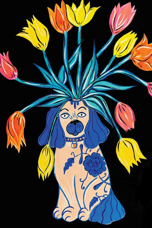 Staffordshire Dog With Tulips by Nicoleta Paints wall art