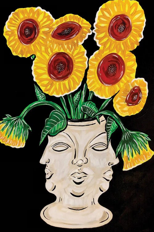 Face Vase With Sunflowers