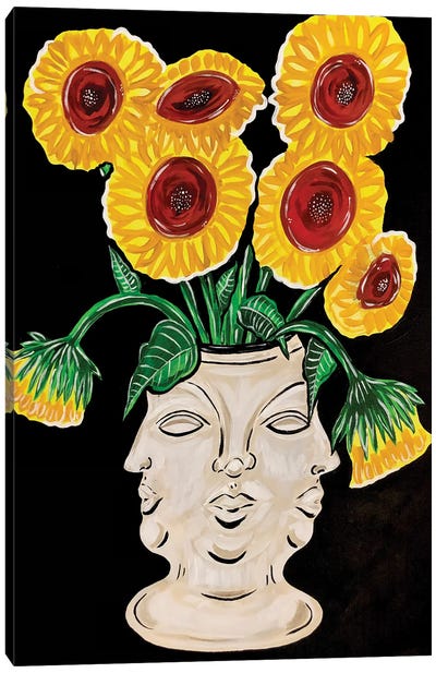 Face Vase With Sunflowers Canvas Art Print - Nicoleta Paints