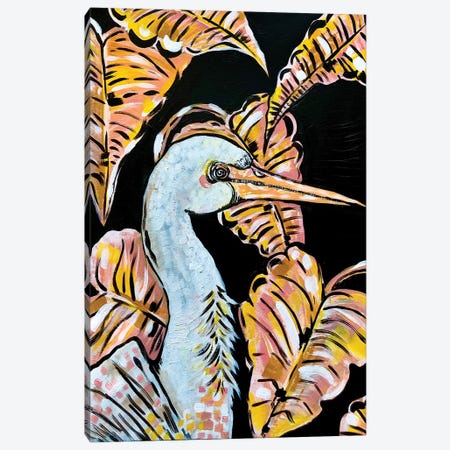 Crane In Pink And Yellow Canvas Print #NPN51} by Nicoleta Paints Canvas Artwork
