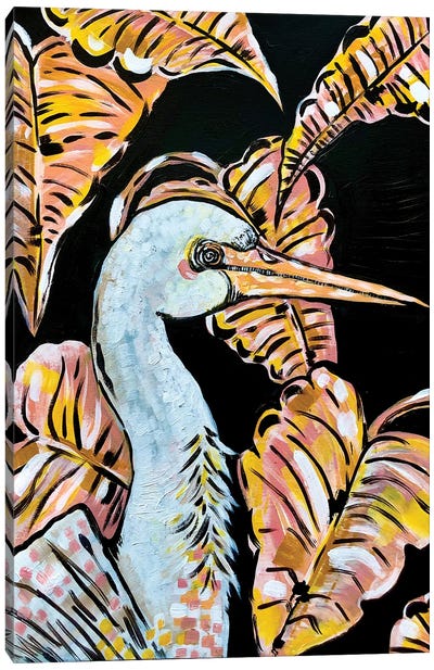 Crane In Pink And Yellow Canvas Art Print - Nicoleta Paints