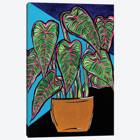 Potted Plant In Blues And Blacks Canvas Print #NPN58} by Nicoleta Paints Canvas Wall Art
