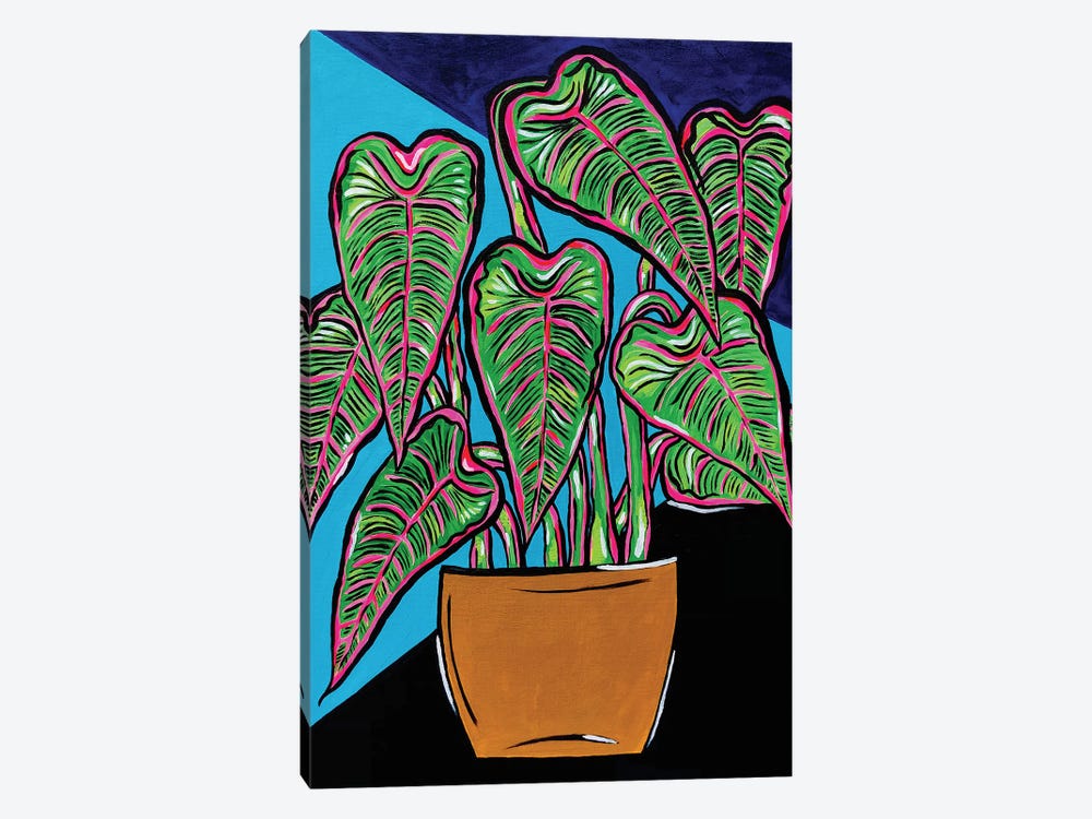 Potted Plant In Blues And Blacks by Nicoleta Paints 1-piece Canvas Art Print