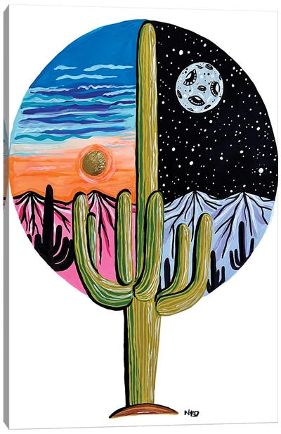 Saguaro Day And Night Canvas Art Print - Nicoleta Paints
