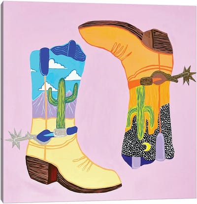 Day And Night Cowboys Boots Canvas Art Print - Nicoleta Paints