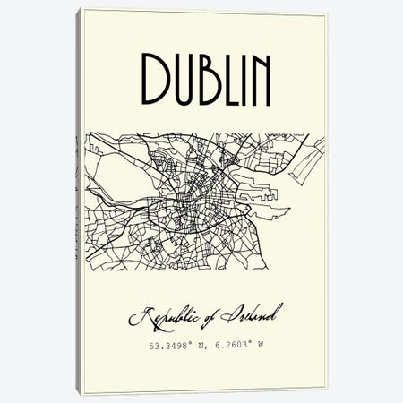 Dublin City Map Canvas Print #NPS100} by Nordic Print Studio Canvas Art Print