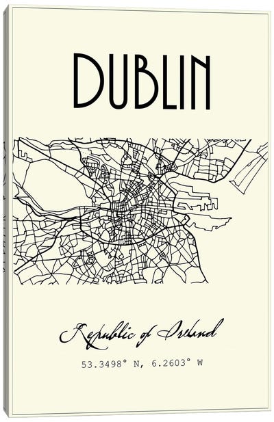 Dublin City Map Canvas Art Print - Nordic Print Studio