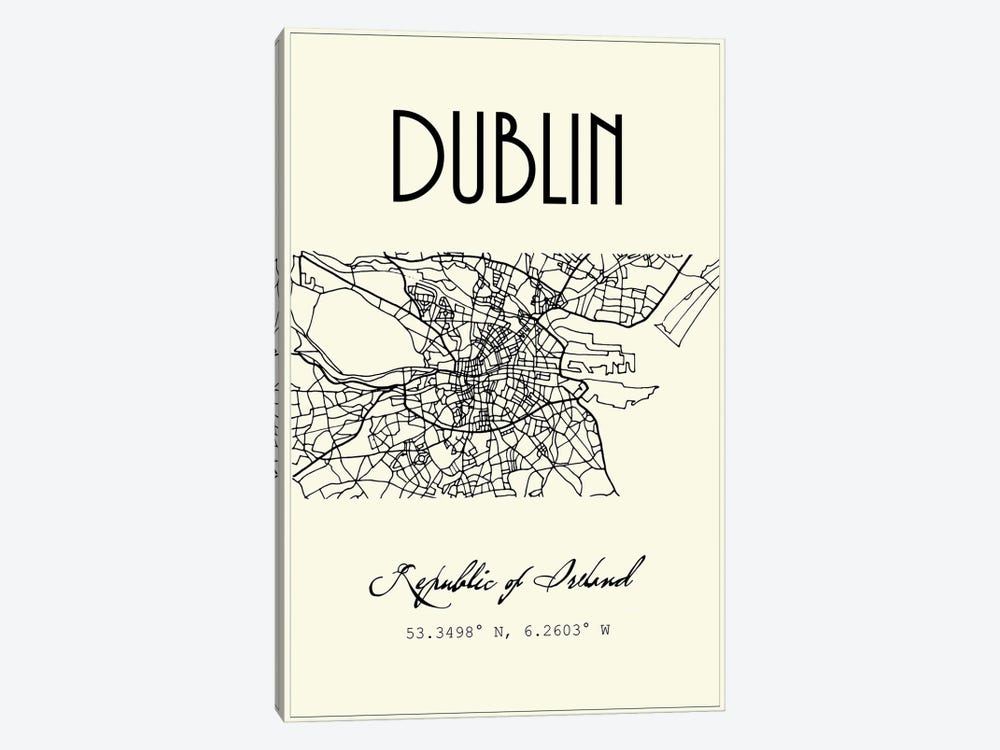Dublin City Map by Nordic Print Studio 1-piece Canvas Artwork
