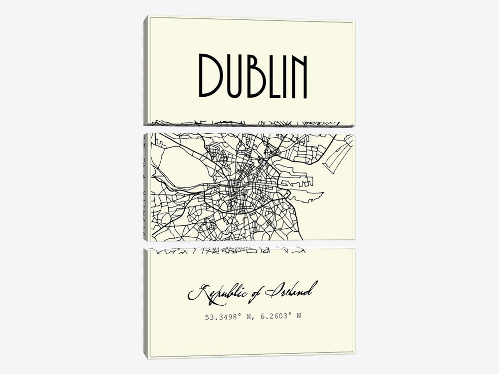 Dublin City Map by Nordic Print Studio 3-piece Canvas Wall Art