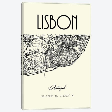 Lisbon City Map Canvas Print #NPS101} by Nordic Print Studio Canvas Print