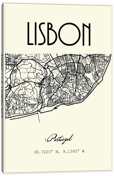 Lisbon City Map Canvas Art Print - Nordic Print Studio