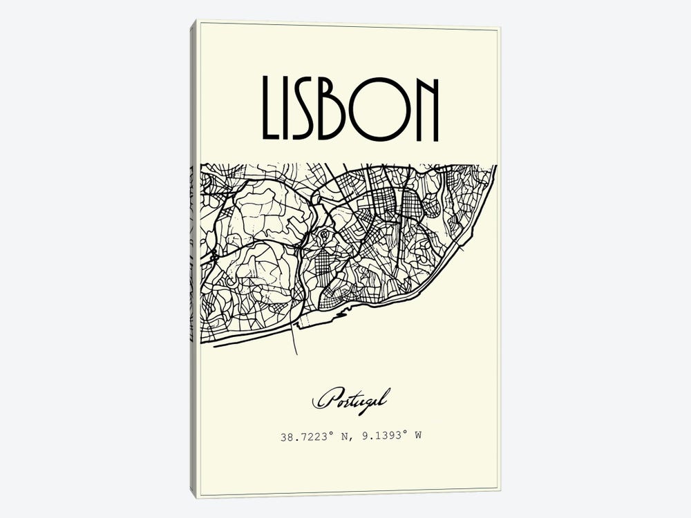 Lisbon City Map 1-piece Canvas Print