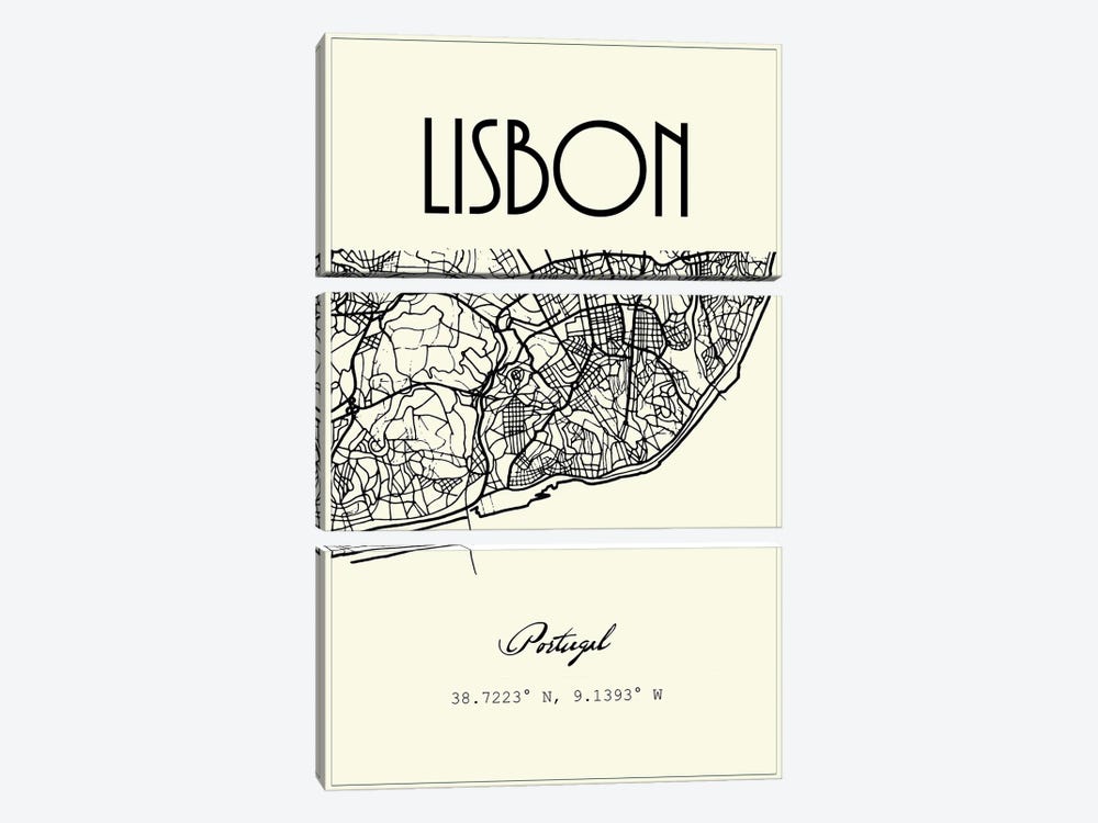 Lisbon City Map by Nordic Print Studio 3-piece Canvas Print
