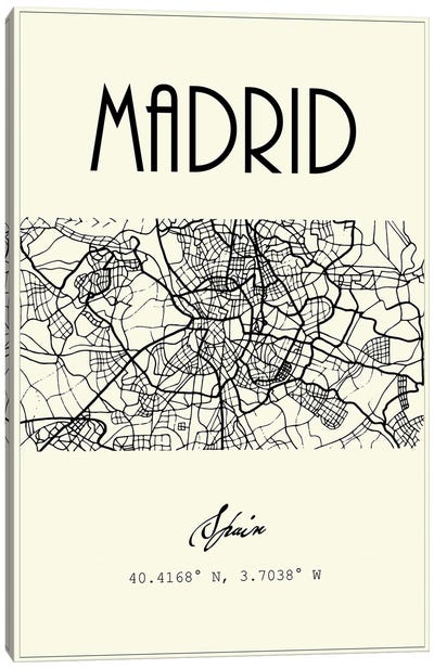 Madrid City Map Canvas Art Print - Community Of Madrid Art