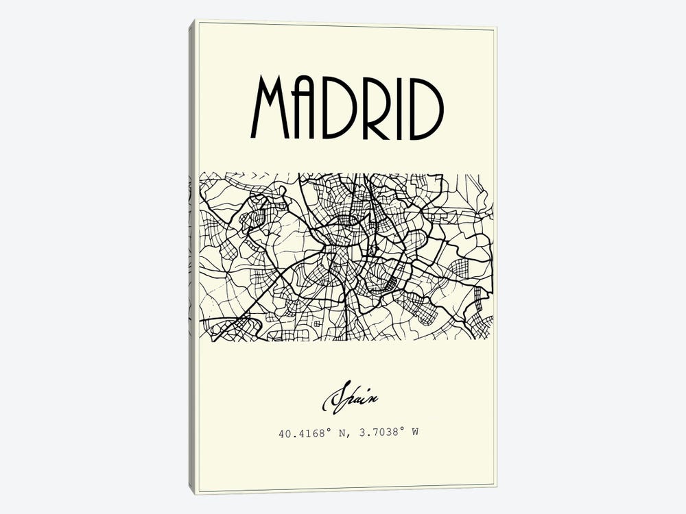 Madrid City Map 1-piece Canvas Art