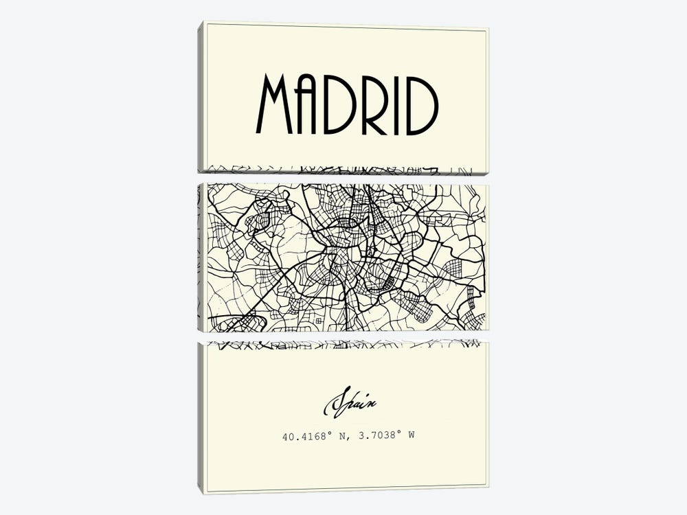 Madrid City Map by Nordic Print Studio 3-piece Canvas Artwork
