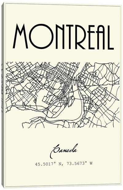 Montreal City Map Canvas Art Print - Montreal Art