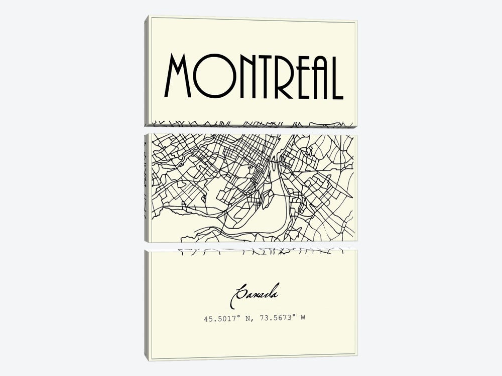 Montreal City Map by Nordic Print Studio 3-piece Art Print