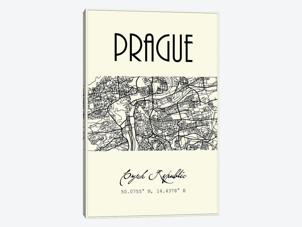 Prague City Map by Nordic Print Studio 1-piece Canvas Art