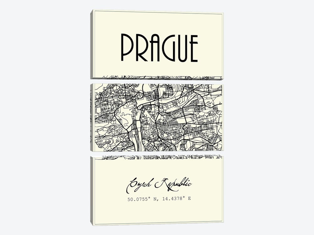 Prague City Map by Nordic Print Studio 3-piece Canvas Art