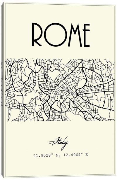 Rome City Map Canvas Art Print - Nordic Print Studio