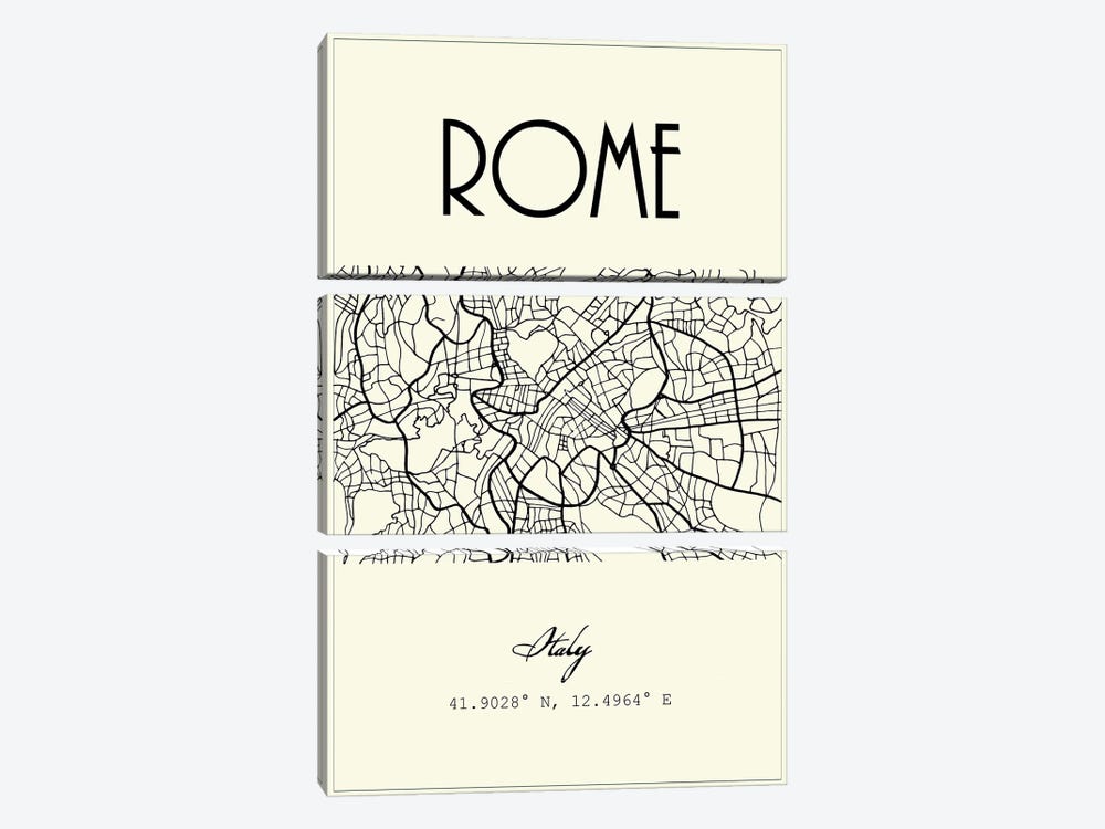 Rome City Map by Nordic Print Studio 3-piece Canvas Art Print