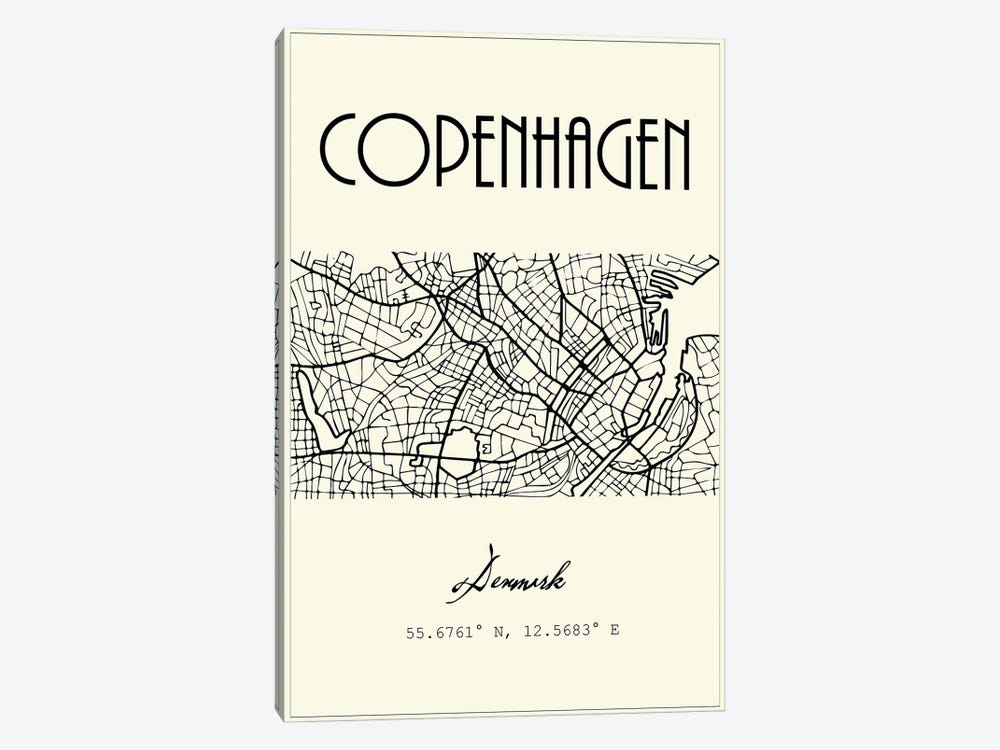 Copenhagen City Map by Nordic Print Studio 1-piece Canvas Wall Art