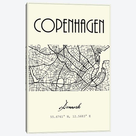 Copenhagen City Map Canvas Print #NPS106} by Nordic Print Studio Canvas Art