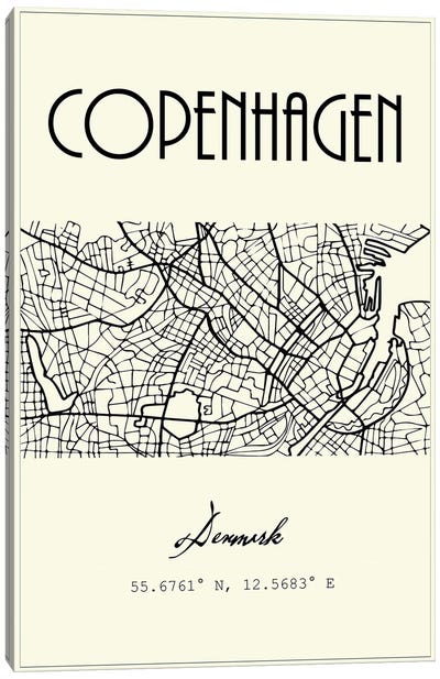 Copenhagen City Map Canvas Art Print - Copenhagen Art