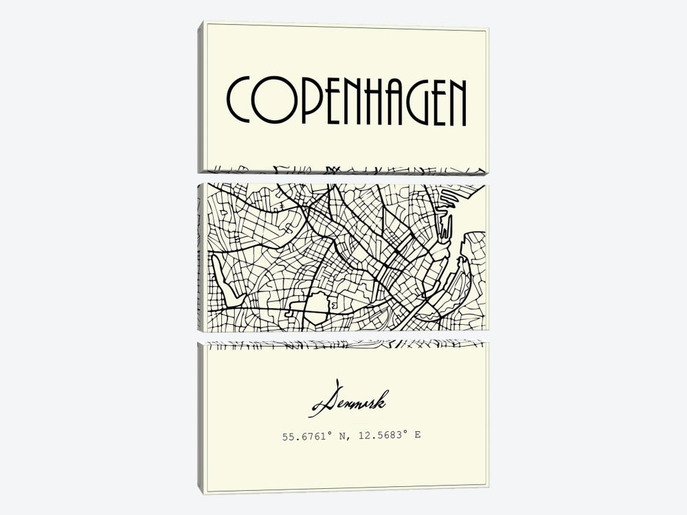 Copenhagen City Map by Nordic Print Studio 3-piece Canvas Artwork