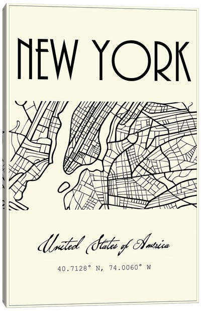 New York City Map Canvas Art Print - New York City Map
